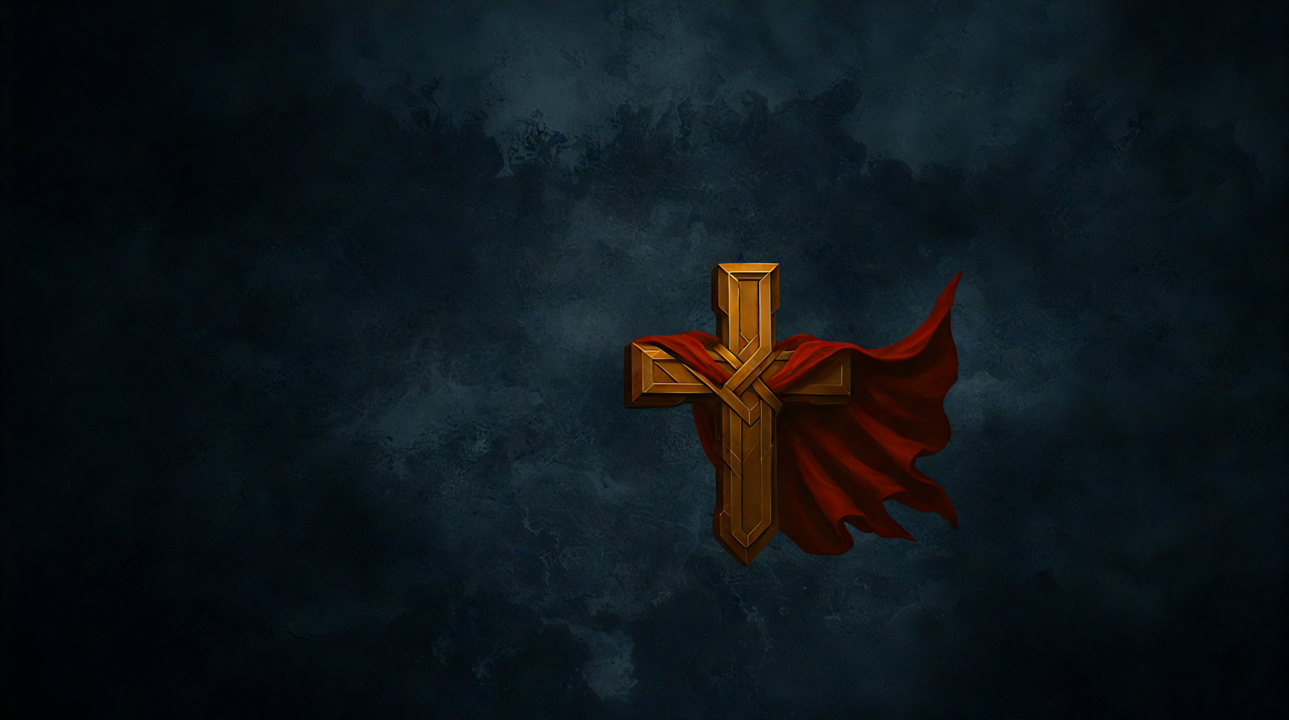 Holy Capes podcast art: a gold cross draped with a red cape