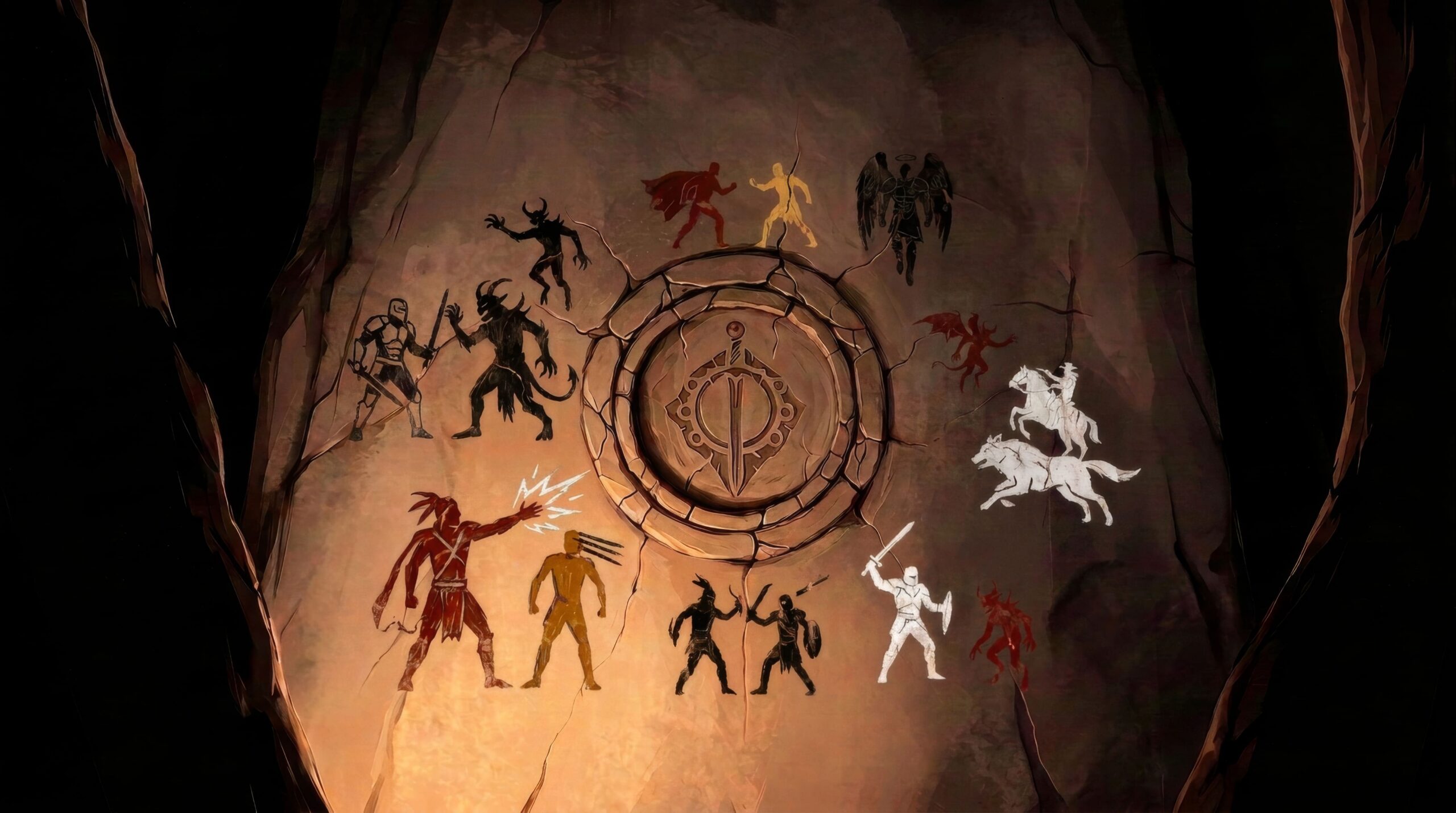 Cave paintings of heroes fighting demons throughout time